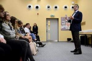 David Roberts Chairman of Nationwide Building Society talking about his life experiences to students at Hartlepool Sixth Form College. Picture by FRANK REID Copyright: JPIMedia Resell